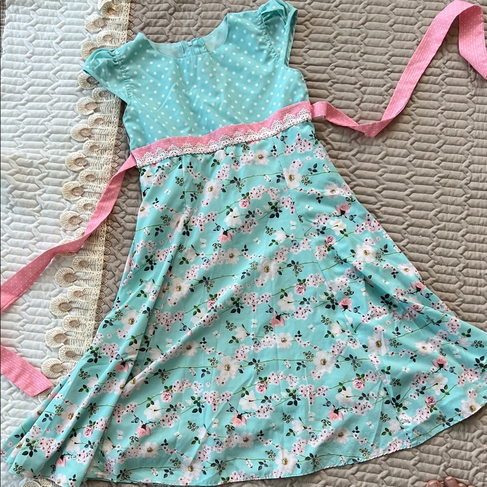 Floral Mint Green Dress with Pink Accents